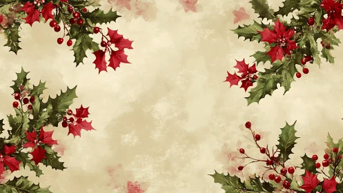 Vintage Christmas holly border frames textured parchment