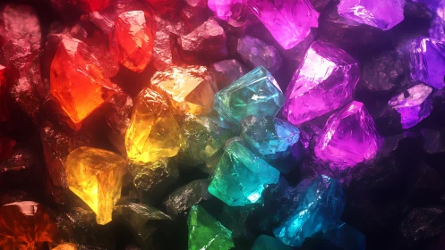 High-saturation 3D-rendered crystals with caustic light refraction