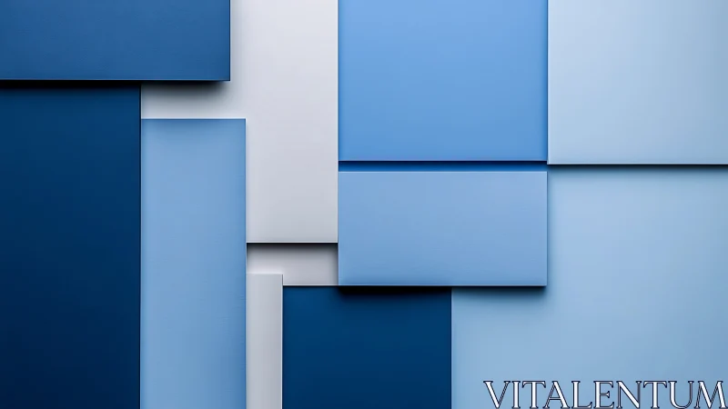 Geometric arrangement of layered blue rectangular panels.