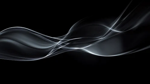 Abstract silver light waves on deep black background.