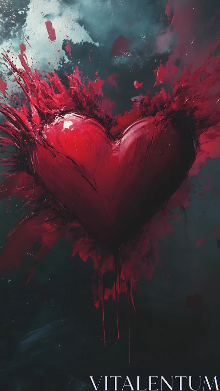 Red Heart Explodes in Dynamic Paint Burst
