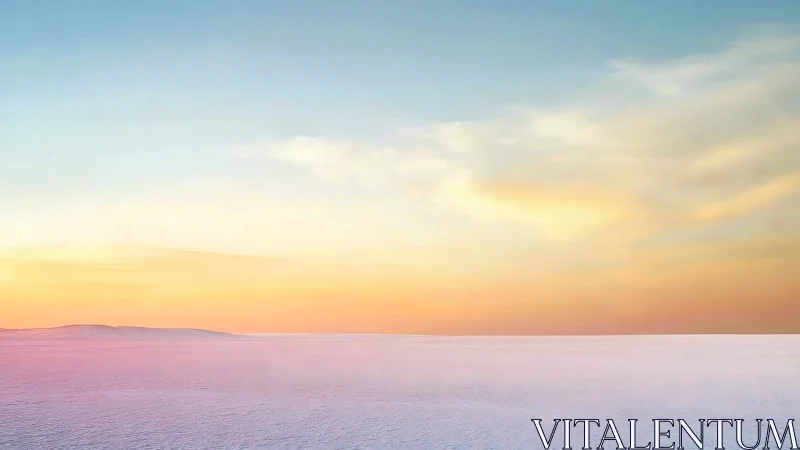 Minimalist snowfield horizon under pastel sunrise sky.