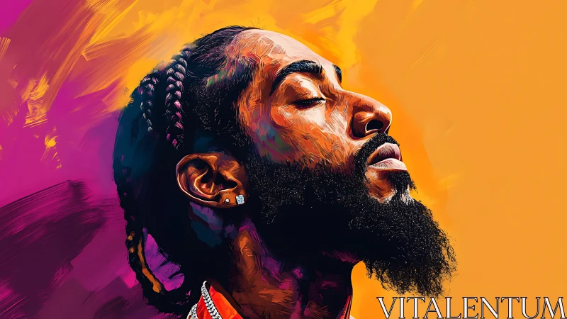 Vector-styled male portrait uses bold gradients and textured strokes