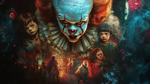 Stormy clown dreamscape wrapped around brave young faces.