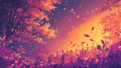 Radiant autumn canopy in high-saturation atmospheric perspective.