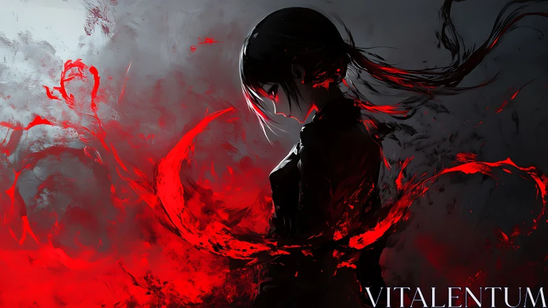 Digital painting of lone figure in red energy vortex composition.