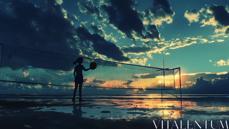 Sunset beach volleyball moments with a quiet, dreamy glow.