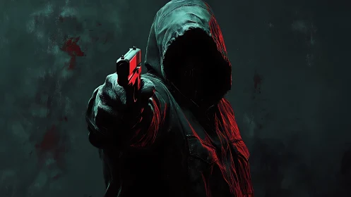 Hooded stranger in shadowy light holding a tense secret.