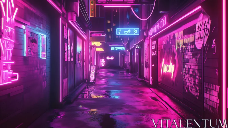 Neon-soaked cyber alley dreams in electric magenta glow.