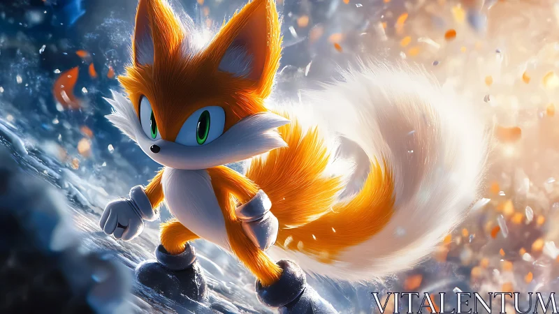 Anthropomorphic fox rendered with cinematic rim lighting and dynamic fur