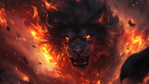 Volumetric inferno lion manifestation with emissive optics.