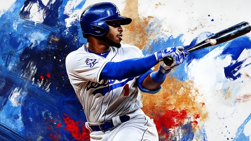 Brushstrokes chase a power hitter frozen at peak swing