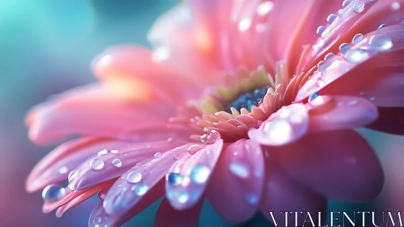 Pink Gerbera Daisy with Dewdrops in Soft Focus.