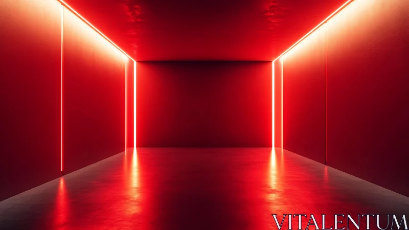 Red neon corridor with minimal glowing light lines.
