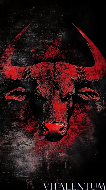 Bold red bull portrait glows with powerful graphic energy