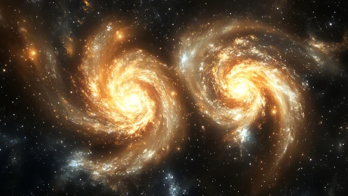 Twin spiral galaxies in close luminous interaction field.
