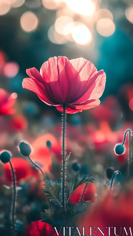 Pink cosmos flower backlit with blurred bokeh background.