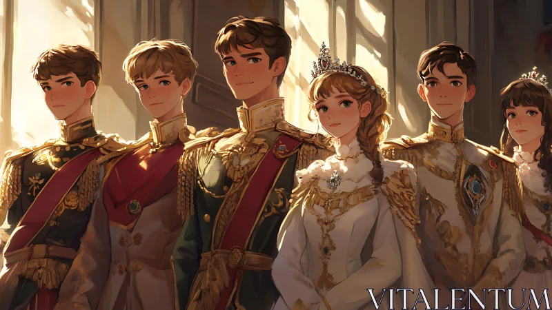 Group portrait depicts six royals in formal ceremonial attire