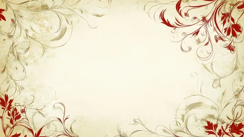 Elegant floral border with soft vintage red accents.