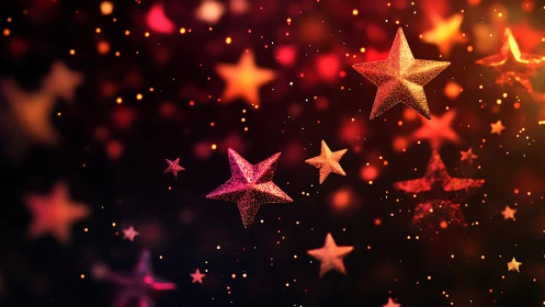 Red and orange star shapes on dark gradient background.
