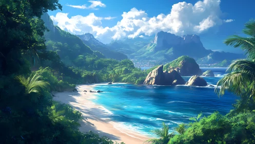 Tropical Cove Nestled Between Emerald Cliffs.