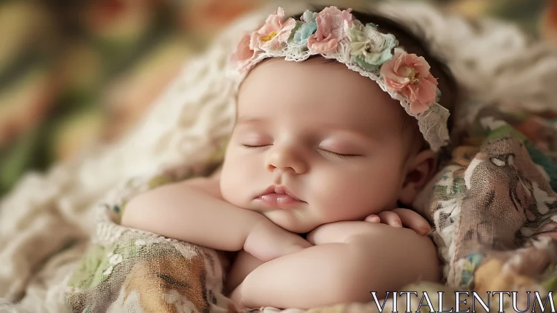 Sleeping Newborn with Floral Crown and Lace.