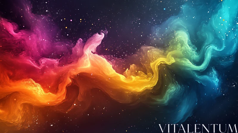 Vibrant cosmic nebula arcs across deep star-filled space