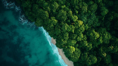 Tropical Coastline Composition: Rainforest Convergence with Turquoise Littoral Zone.