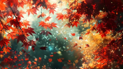 Radiant maple canopy with bokeh-lit atmospheric depth field.