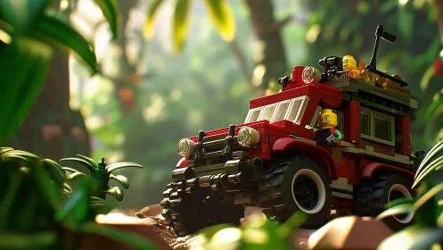 Lego jungle expedition truck explores lush sunlit wilderness