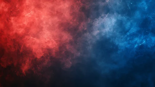 Gentle clash of red and blue cosmic mist clouds.