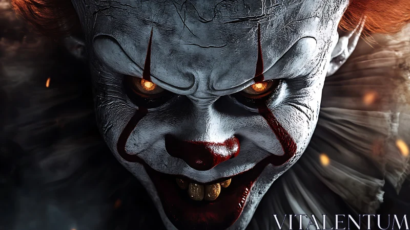 Fiendish carnival grin tightens under ember-lit carnival eyes