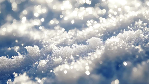 Sunlit snow crystals sparkling in a soft winter glow.