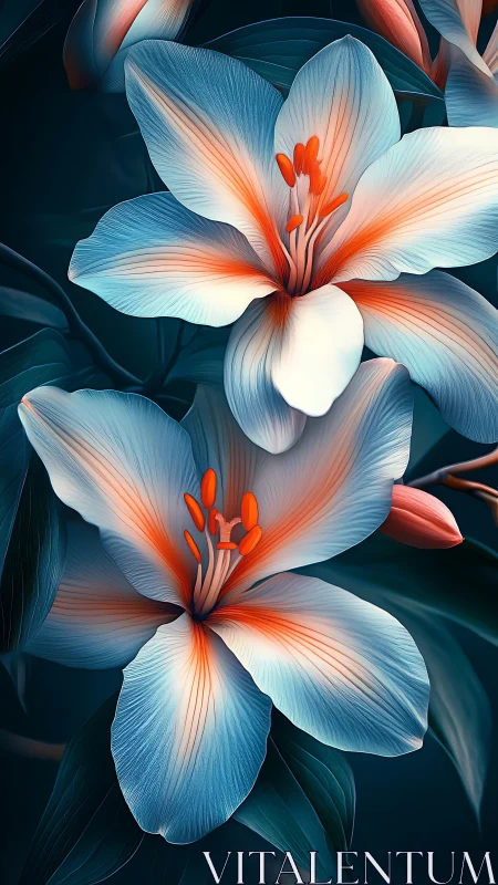 Digital Composite Floral Study: Blue and Orange Petals With Luminous Radial Gradients