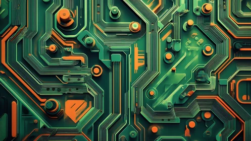 Isometric teal and orange multilayer circuit board composition