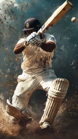 Cricket batsman drives ball through explosive dusty impact