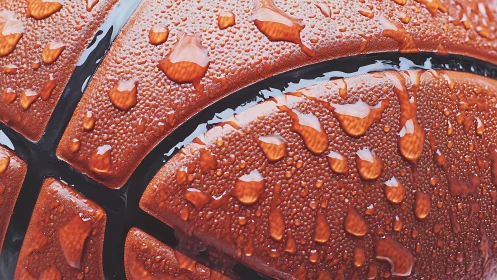 Close-up macro of wet basketball surface detail.