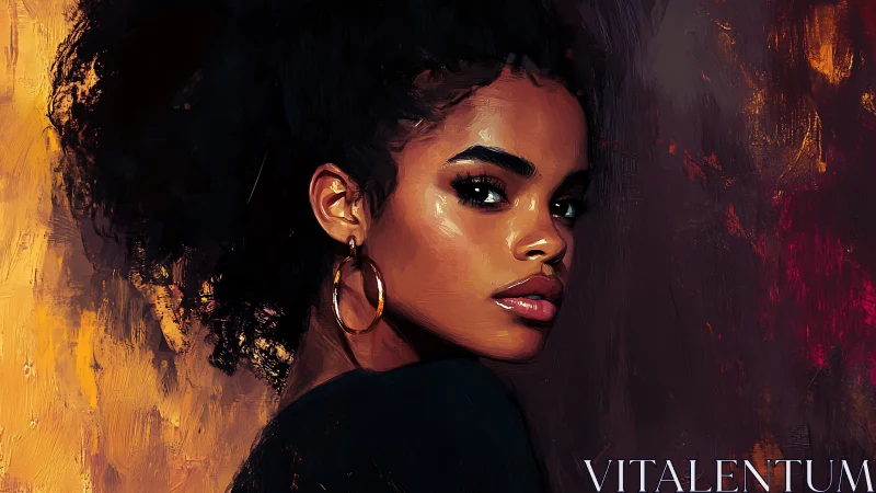 Portrait shows woman in profile against textured warm background