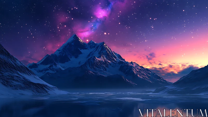 Starlit glacier peaks drinking in neon cosmic twilight.