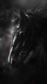 Dark warhorse portrait glows with single burning eye