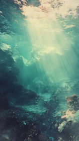 Sunlit underwater ravine rendered in atmospheric digital painting