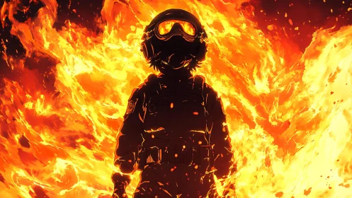 Firefighter in Intense Blaze.