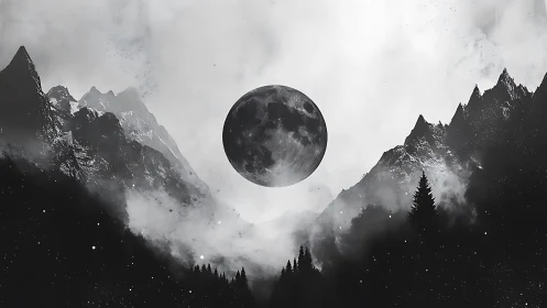 Midnight moon hovers like a silent compass between peaks