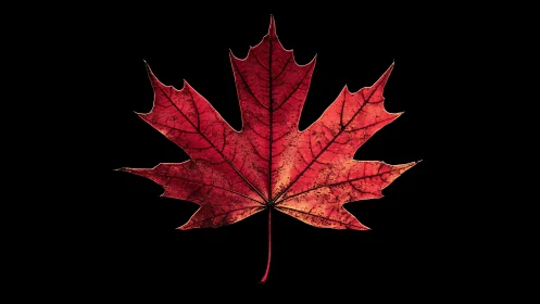 Autumn maple leaf isolated on pure black with high contrast