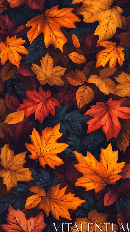Autumn foliage pattern with layered orange and burgundy leaves.