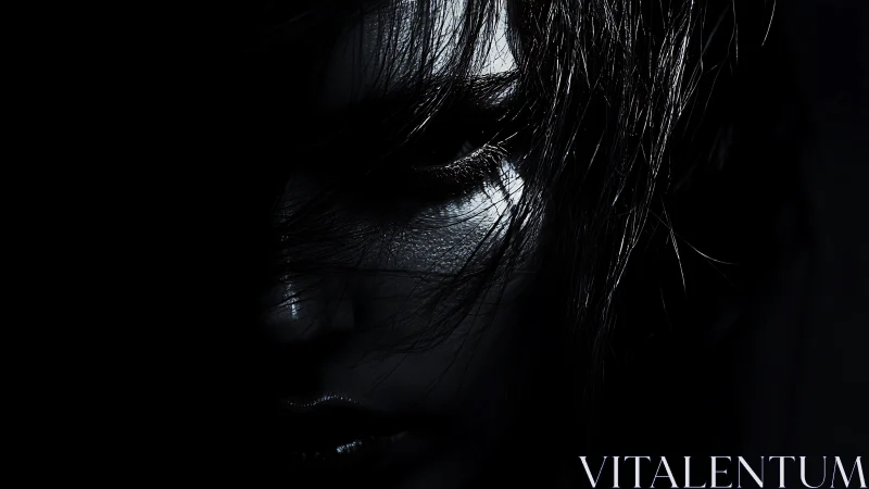 Brooding portrait in deep shadow with stark side lighting.