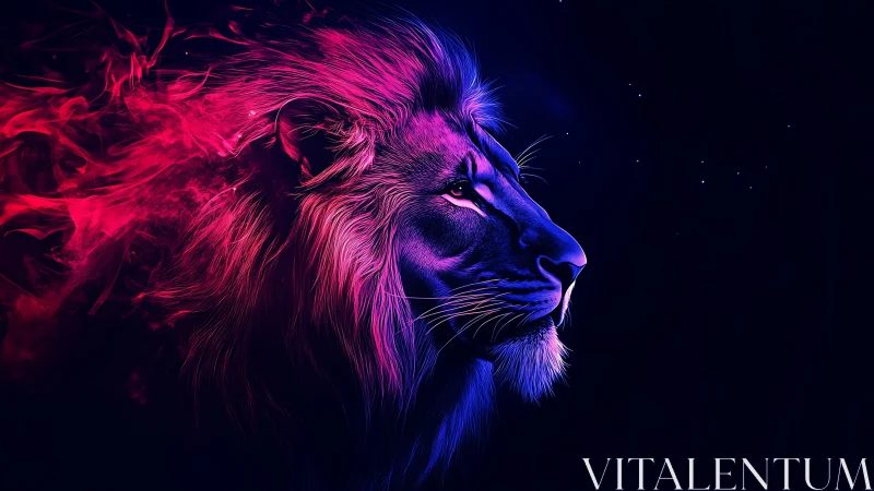 Bioluminescent neon lion profile rendered with dual-tone lighting