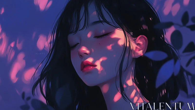 Dappled twilight dreams paint her quiet midnight reverie