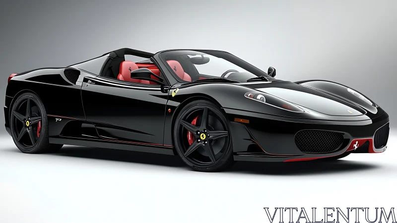 Black convertible sports car is rendered on neutral background