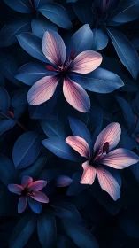 Moonlit Petals: A Dance of Pink and Blue.